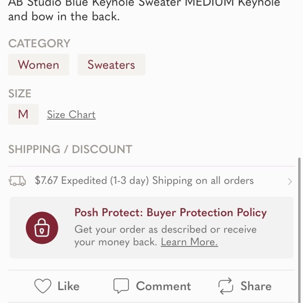 AB Studio Blue Keyhole Sweater MEDIUM - Picture 5 of 5